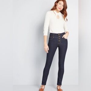 ModCloth Karaoke Seamstress Buttoned Skinny Jeans